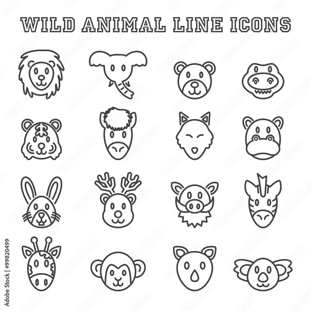 wild animal line icons