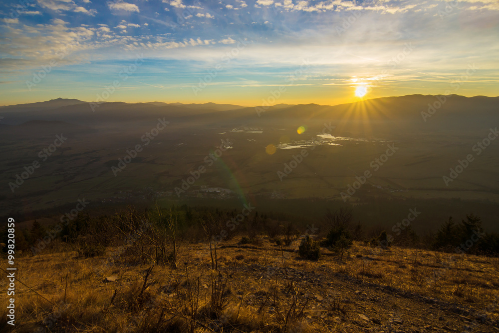Colorful sunset over the mountain hills Colorful sunset over the mountain hills