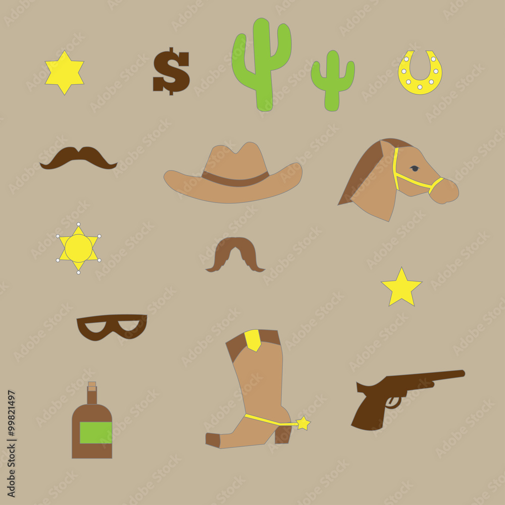 set of vintage cowboy icons