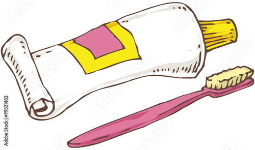 Pink Toothbrush and Tube with Toothpaste
