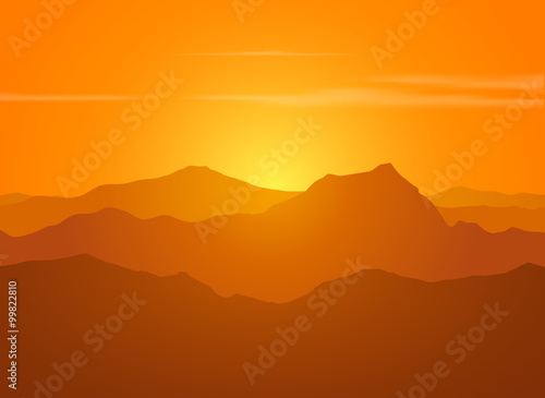 Mountain range over sunset. © Makhnach