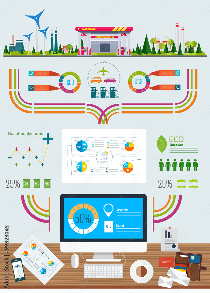 Obraz premium gasoline station infographics