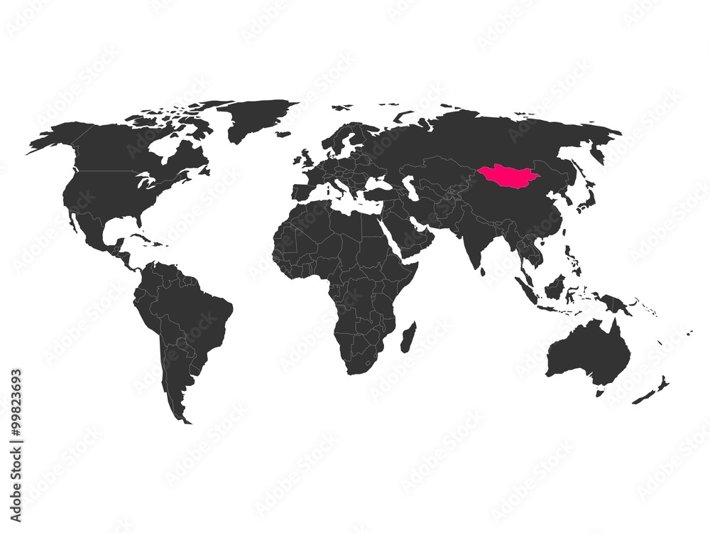 Fototapeta premium Mapa świata z zaznaczoną Mongolią