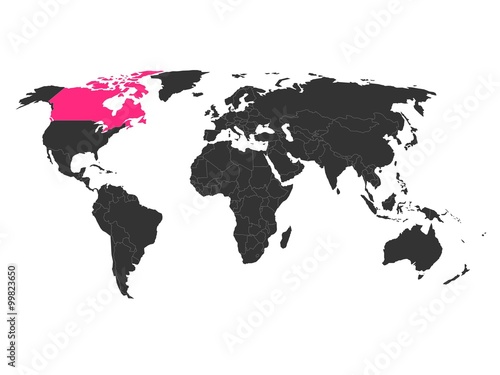 Fototapeta Naklejka Na Ścianę i Meble -  World map with highlighted Canada
