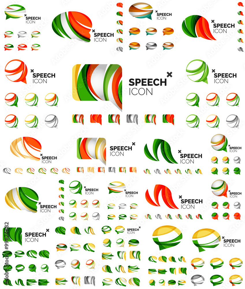 Set of speech bubble icons, overlapping shapes style design