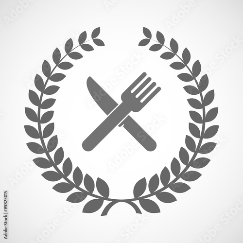 Isolated laurel wreath icon with a knife and a fork