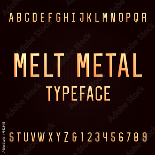 Melt metal alphabet vector font. 3D effect type letters and numbers. Vector typeset for headlines, posters etc.