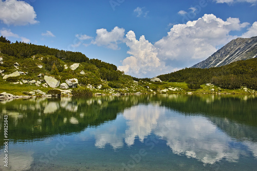 Reflection of clouds in Muratovo lake  Pirin Mountain  Bulgaria