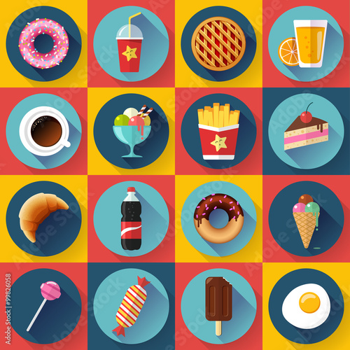 Set of Modern flat icons with FastFood.