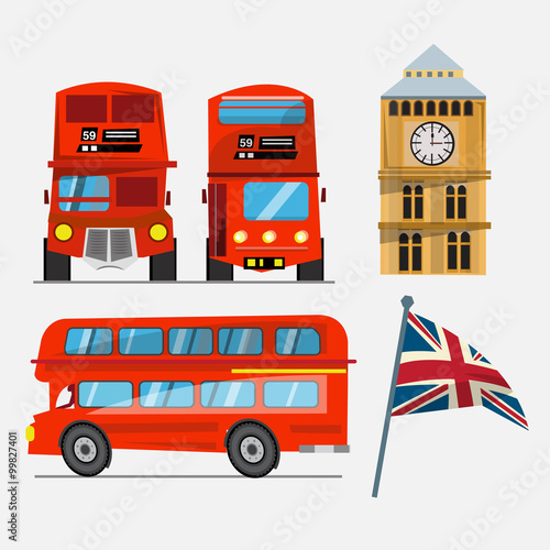London red double decker bus. big ben and Great Britain waving f