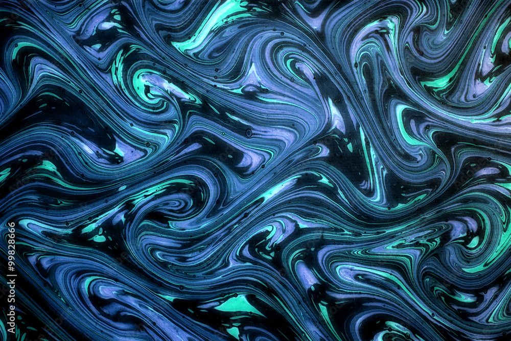 Fototapeta premium Ornamental blue swirling marbled paper