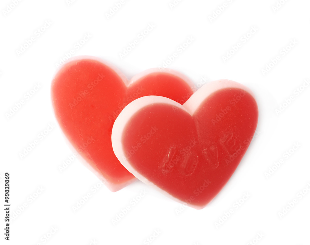 Heart shaped chewing candy isolated