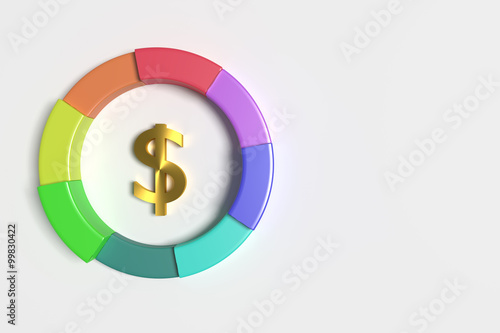 Dollar symbol in the middle of colorful diagram