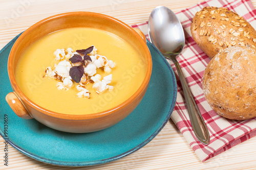 Corn Creme Soup (with Popcorn and Bread)