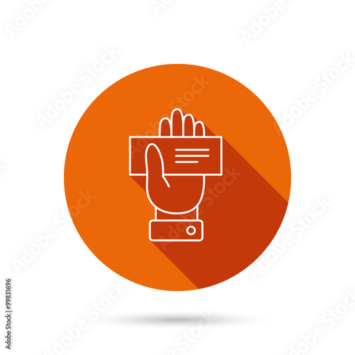 Cheque icon. Giving hand sign.