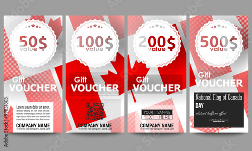 Modern gift voucher templates. National Flag of Canada Day. Abstract dotted vector background