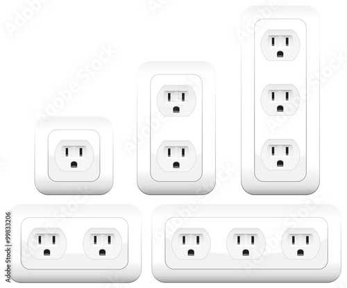 Socket variations - double and triple outlets. Isolated vector illustration on white background.
