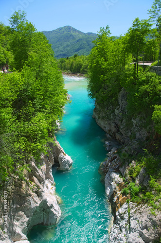 View of the Soca river (Isonzo) near Kobarid (Caporetto), Slovenia
