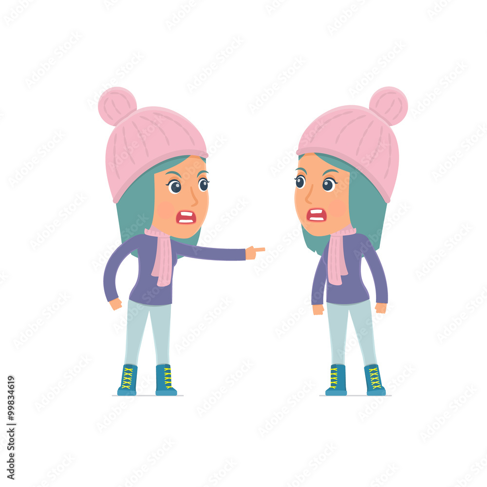 Angry Character Winter Girl abuses and accuses his companion Angry Character Winter Girl abuses and accuses his companion