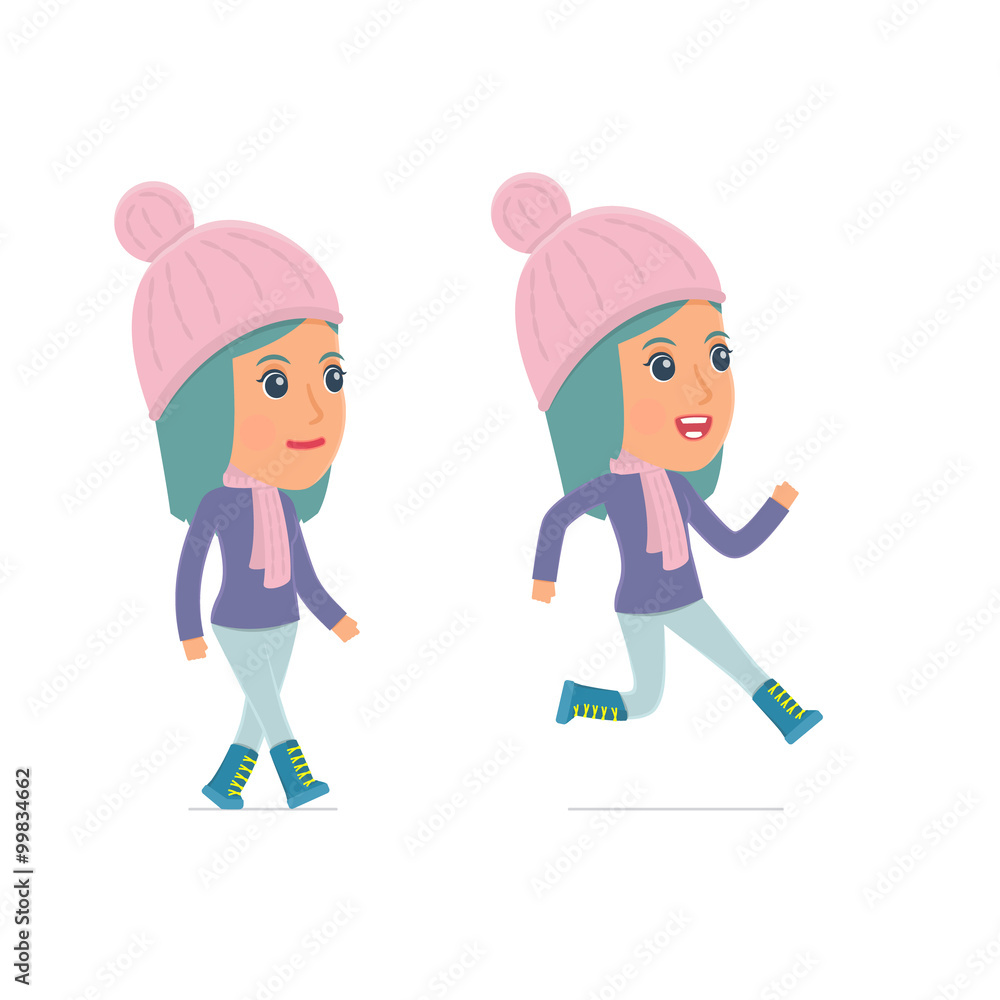 Funny and Cheerful Character Winter Girl goes and runs Funny and Cheerful Character Winter Girl goes and runs