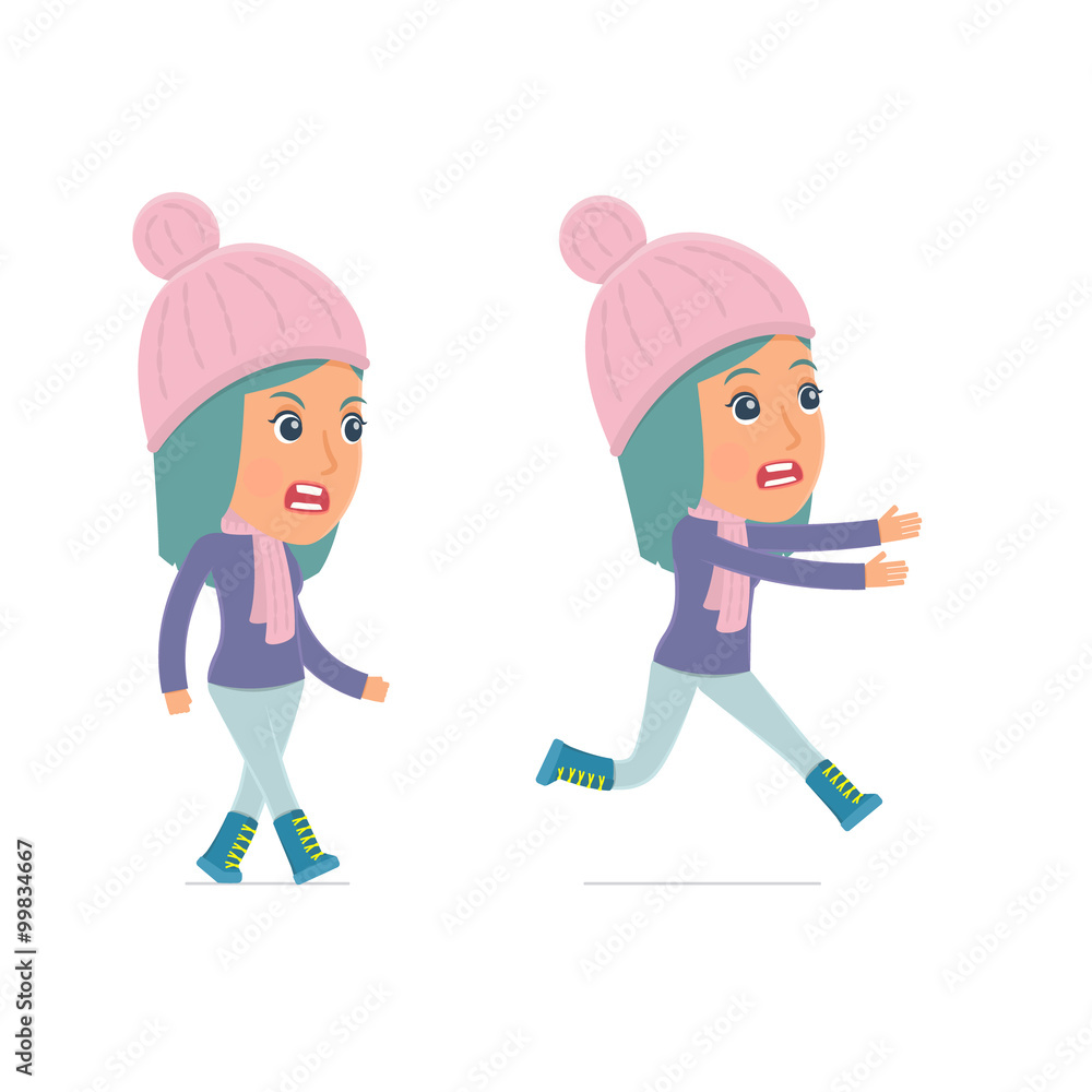 Angry and Frightened Character Winter Girl goes and runs Angry and Frightened Character Winter Girl goes and runs