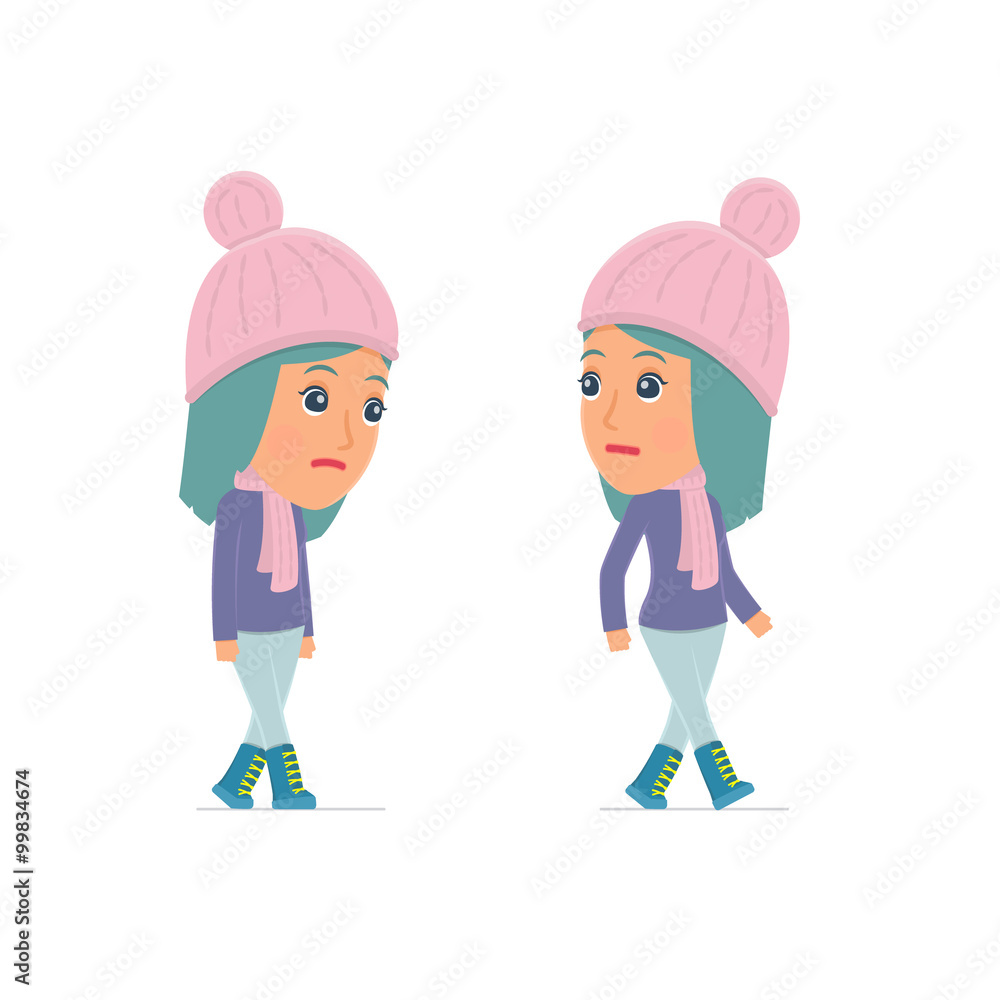 Sad and Frustrated Character Winter Girl goes and drags Sad and Frustrated Character Winter Girl goes and drags