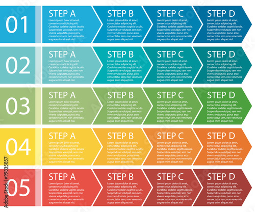 Flat design. Process arrows boxes set. 4 steps.
