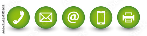 5 Kontakt Buttons - Telefon, Brief, e-Mail, Handy, Fax