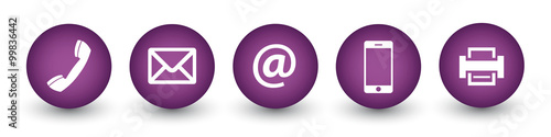 5 Kontakt Buttons - Telefon, Brief, e-Mail, Handy, Fax