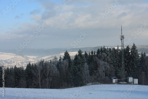 Television transmitter on edge forest in the  morning on January © patrikslezak