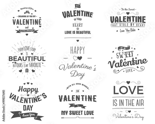 Vector photo overlays, hand drawn lettering collection, inspirational quote. Valentine day labels set. Love is in the air, you are my heart and more on white background. Best for gift card, brochure