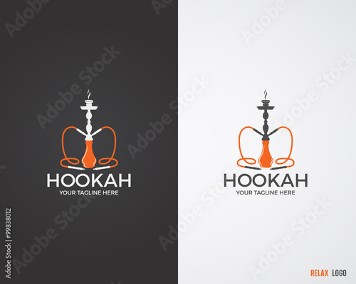 Hookah relax labels, badges and design elements collection in 2 color variations. Vintage shisha logo. Lounge cafe emblem.  Arabian bar or house, shop. Isolated vector illustration.