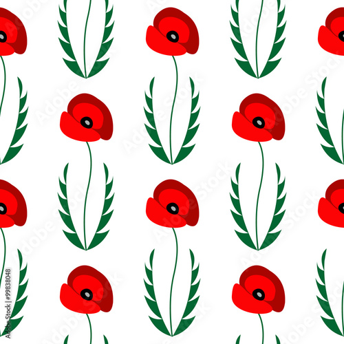 Seamless floral vector pattern. Symmetrical background with daisies on the white backdrop photo