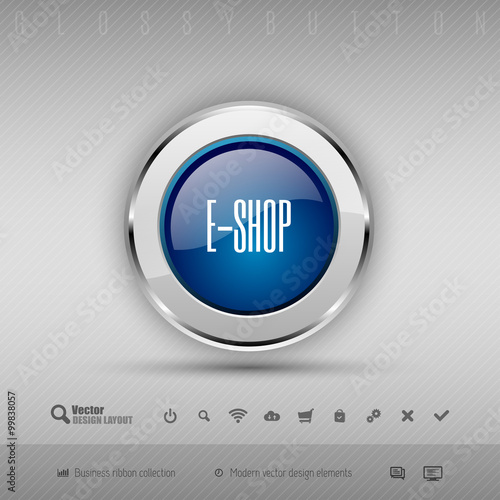 Vector design elements Blue and gray glossy button with set of i