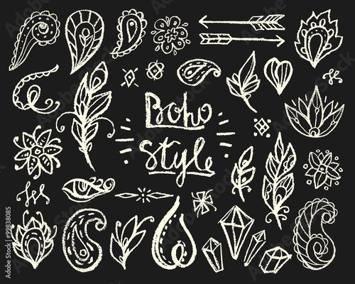Set of Ornamental Boho Style Elements.