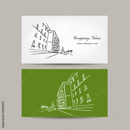 Business card design with cityscape sketch