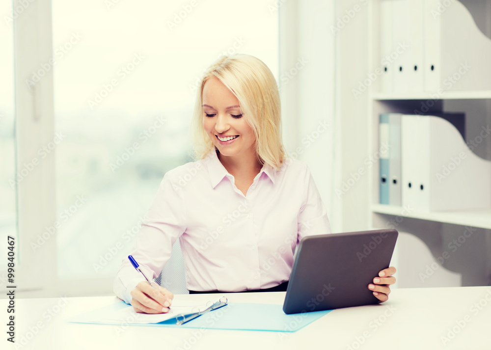 smiling businesswoman or student with tablet pc smiling businesswoman or student with tablet pc