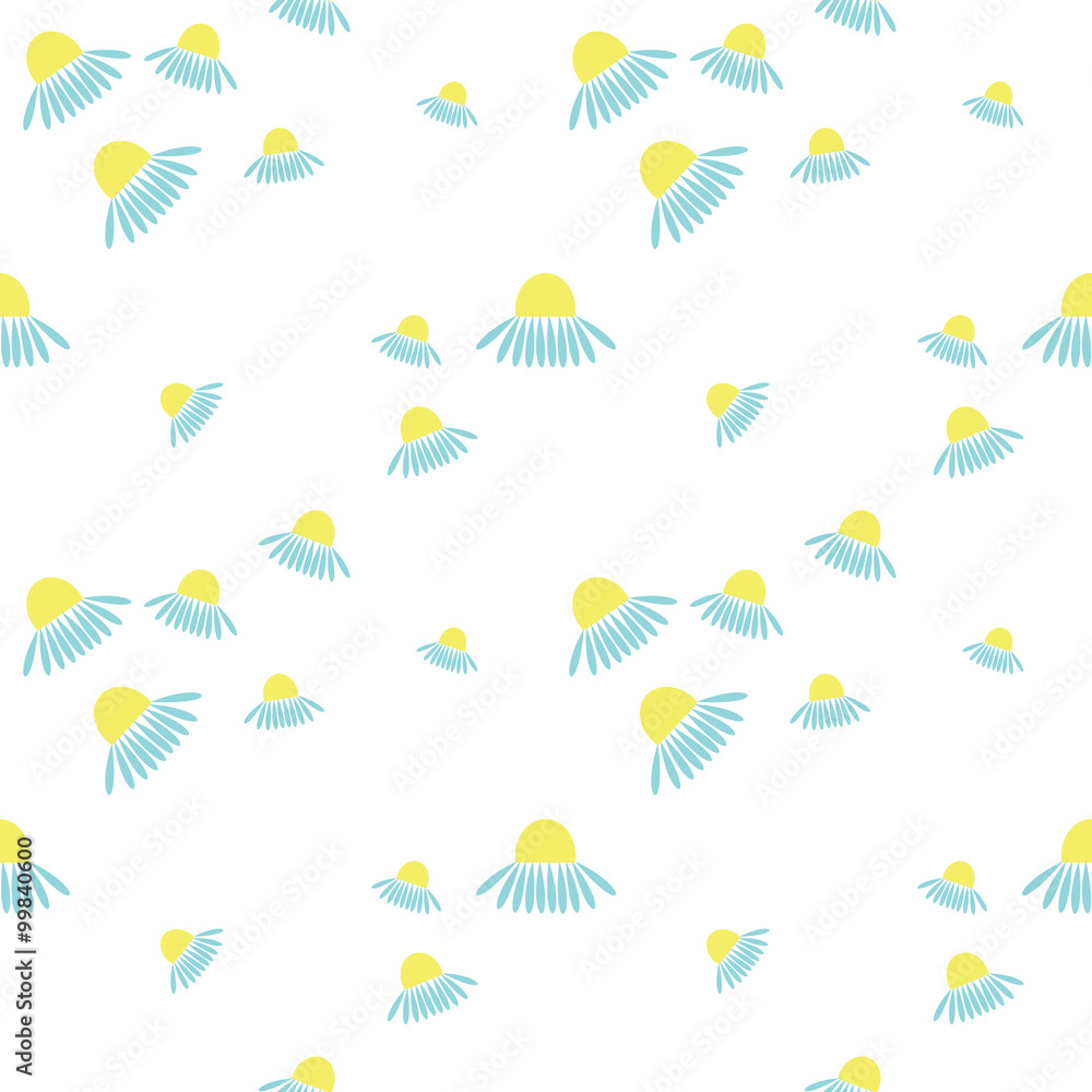 Seamless floral vector pattern. Chaotic background with daisies on the white backdrop Seamless floral vector pattern. Chaotic background with daisies on the white backdrop