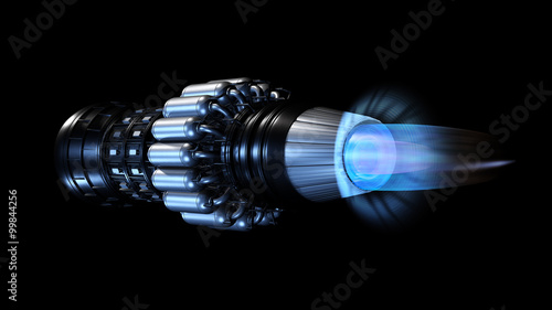 Innenleben eines modernen Strahltriebwerks mit Abgasstrahl