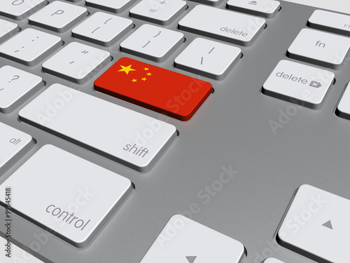 Photography china flag on a computer keyboard