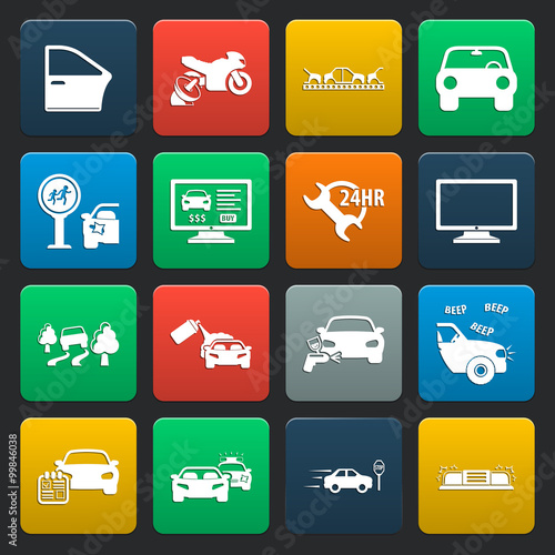 car, accident 16 simple icons set for web