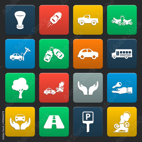 car, accident 16 simple icons set for web