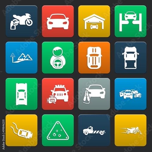 car, accident 16 simple icons set for web