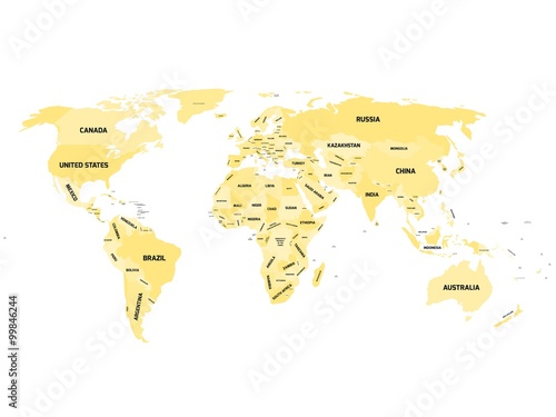Tableau sur toile World map with names of sovereign countries and larger dependent territories