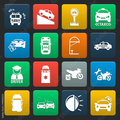car, accident 16 simple icons set for web