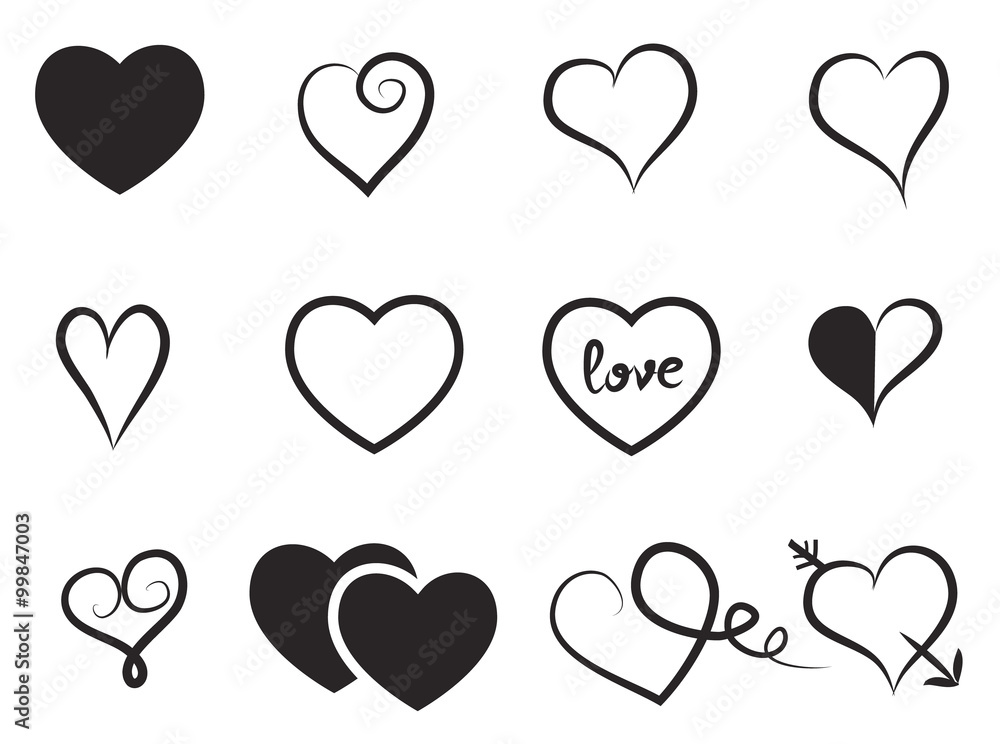 Hearts set. Vector Illustrations. Great design for Valentine's Day