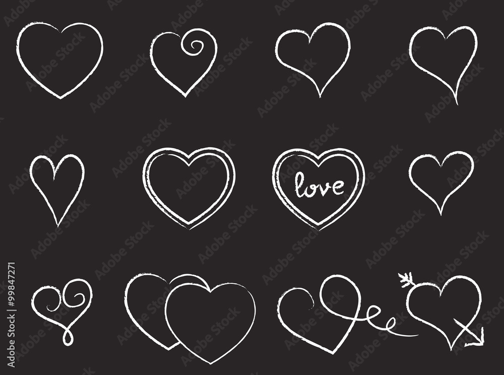 Set of doodle charcoal heart icons. Great design for Valentine's Day. Set of doodle charcoal heart icons. Great design for Valentine's Day.