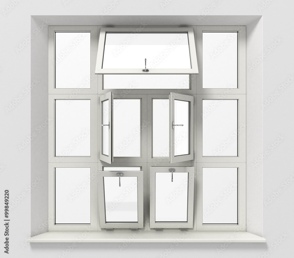Opened plastic window new in room Opened plastic window new in room