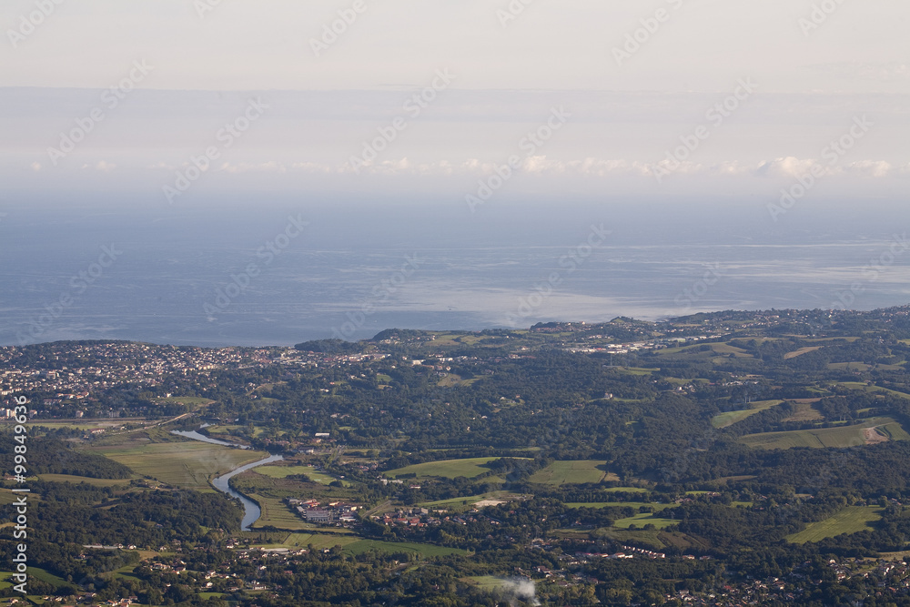 View from the Summit of Mont La Rhune. Mt La Rhune lies in the south of France on the Spanish border. From the top you can see from Saint-Jean-de-Luz to up past Biarritz on the Silver Coast .