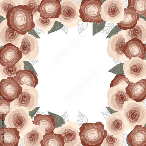 Rose frame for a postcard, cut square form